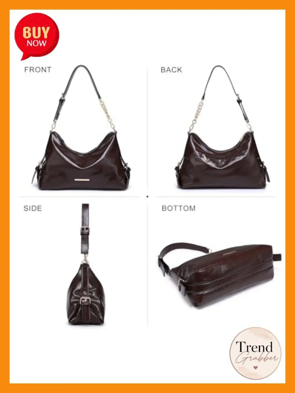 Faux Leather Hobo Bag Shoulder Purse Multi-Pocket Handbag Tote Work Shopping